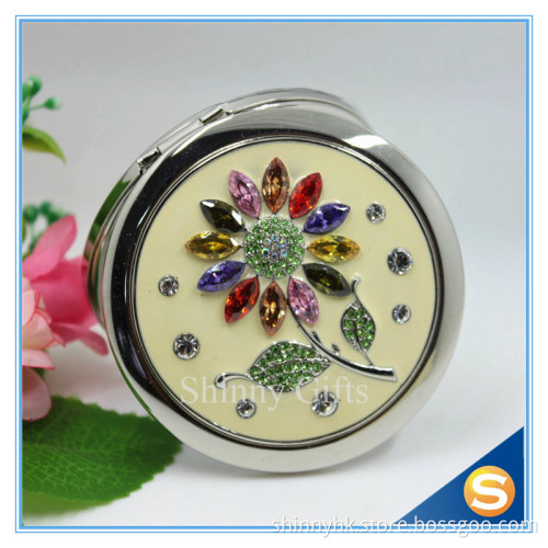 Shinny Gifts Wholesale Colorful Rhinestones Flower Design Small Round Mirror